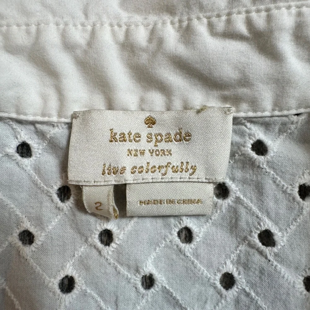 Kate Spade New York White Eyelet Shirt Short Sleeve‎ Button Down Top - Sz 2